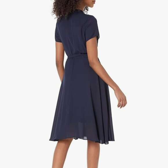 Nanette Lepore Flutter Sleeve Pintuck Shirt Dress Women 4 Navy Blue A Line Midi - Picture 2 of 14